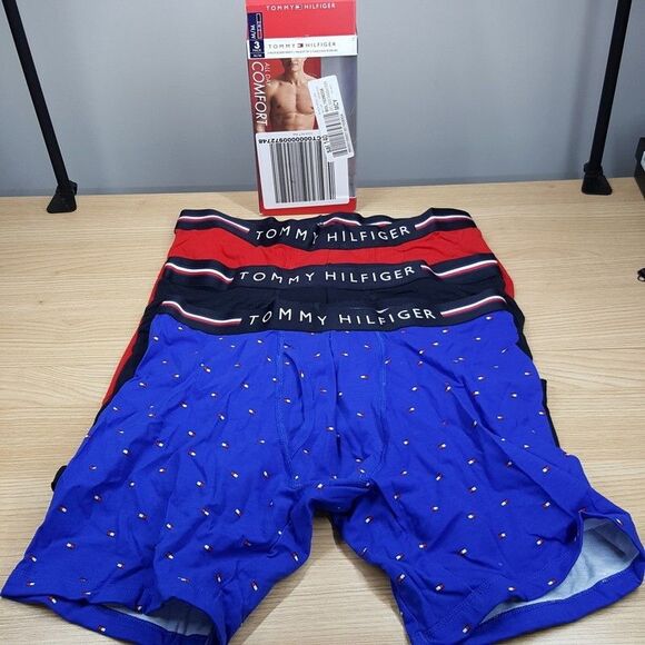 TOMMY HILFIGER Boxer Briefs Mens Medium Red Blue Flag 3-Pack All Day Comfort - Picture 1 of 5
